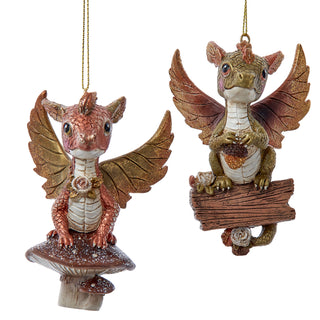 Brown Green & Copper Dragon Ornament Set of 2 D4548 Enchanted Forest