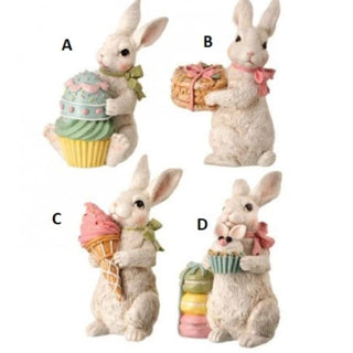 6" Easter Bunny with Treats Cupcake ice Cream Cookie Macaroon Figurine MT23704
