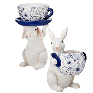 French Country Blue Floral Bunny w/ Teapot & Cup MT25783