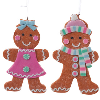 Sweet Pink Gingerbread Boy Girl Christmas Ornament Set D4451 Spoonful of Sugar