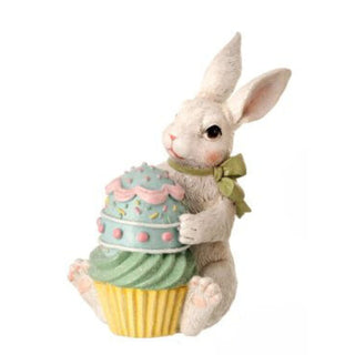 6" Easter Bunny with Treats Cupcake ice Cream Cookie Macaroon Figurine MT23704
