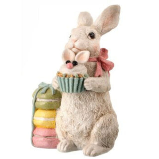 6" Easter Bunny with Treats Cupcake ice Cream Cookie Macaroon Figurine MT23704