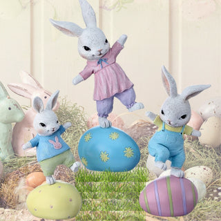 Balancing Playful Bunnies on Easter Egg Set MT26585