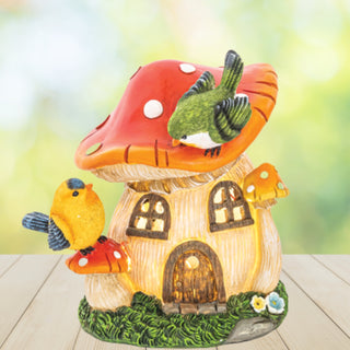 Hanna's Handiworks 7.5" Feathered Friends Mushroom Lighted House 65493
