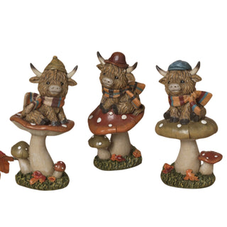 Pre-Order Resin Highland Cows on Mushrooms Happy Harvest Fall Set