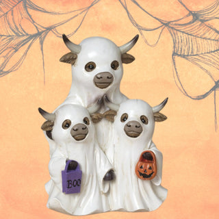 Pre-Order 8" Halloween Resin Highland Cow Ghost Momma and Babies 2797380