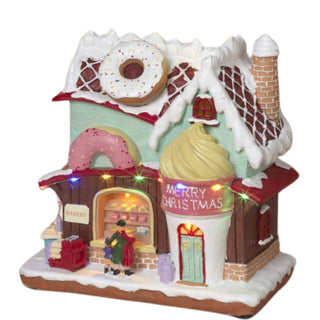 Pre-Order Gerson 8.86" Lighted Musical Donut Shop House 2807970