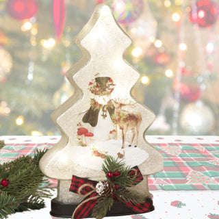 PRE-ORDER Gerson 12.6" Lighted Frosted Glass Snowman Tree w/ Floral & Timer 2790410