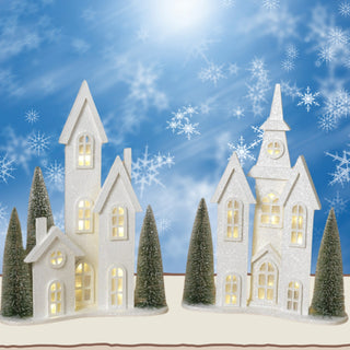 Gerson 20.75" Lighted Wood Holiday Church House with Trees 2743110
