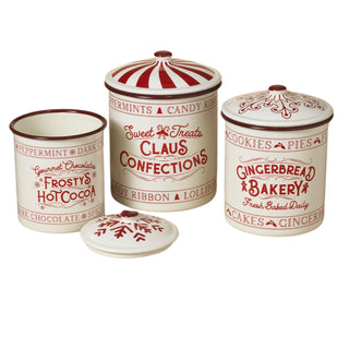 Gerson Metal Enamel Gingerbread Christmas Holiday Containers w/ Lids 2604670