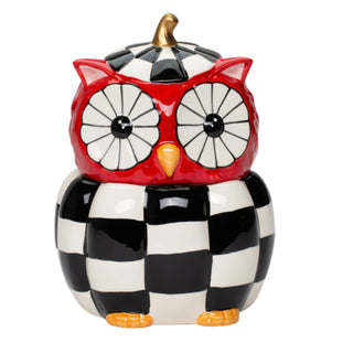 Cosmos Whimsical Checkerboard Black White Checked Owl Candy Jar CO4-39-21095