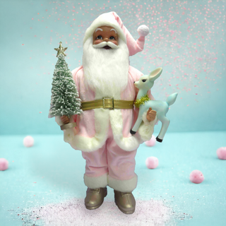 Pink Santa w/Blue Deer and Sisal Tree 05-05344 North Pole Sweet Shoppe