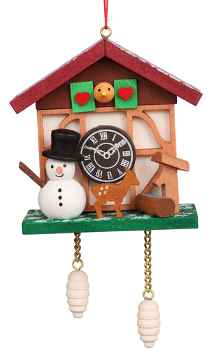 Christian Ulbricht Ornament Snowman and deer on a Cuckoo Clock 10-0565