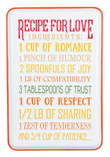 RECIPE FOR LOVE Colorful Metal Sign