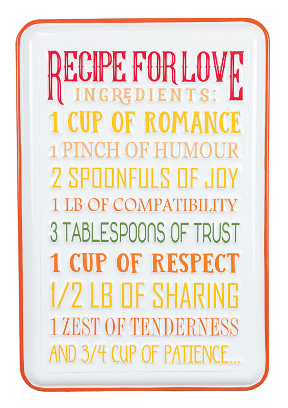 RECIPE FOR LOVE Colorful Metal Sign