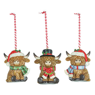 Pre-Order 2.75" Highland Cow Holiday Christmas Ornament Set 15498