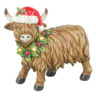 Pre-Order 7.75 Highland Cow Holly Wreath Light Up Tabletop