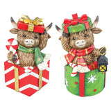 Pre-Order 8" Highland Cow Gift Box Tabletop Red or Green Present 15508