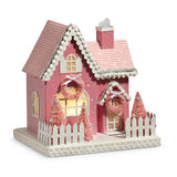 Raz 9.25" Pink Lighted Glittered Christmas House