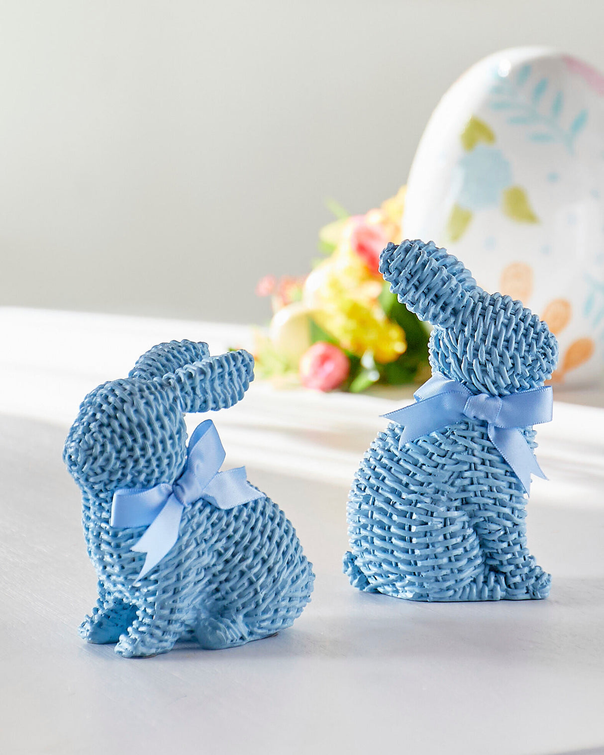 Raz Easter 5.25" Blue Woven Bunnies with Bows 4511337