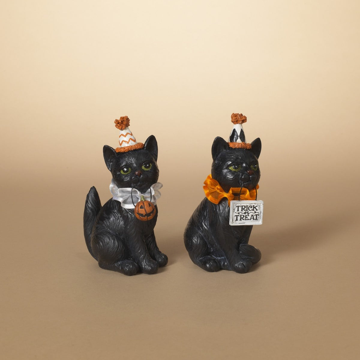 Pre-Order Gerson 5.9" Resin Halloween Folk Art Black Cat Figurine Set 2590350