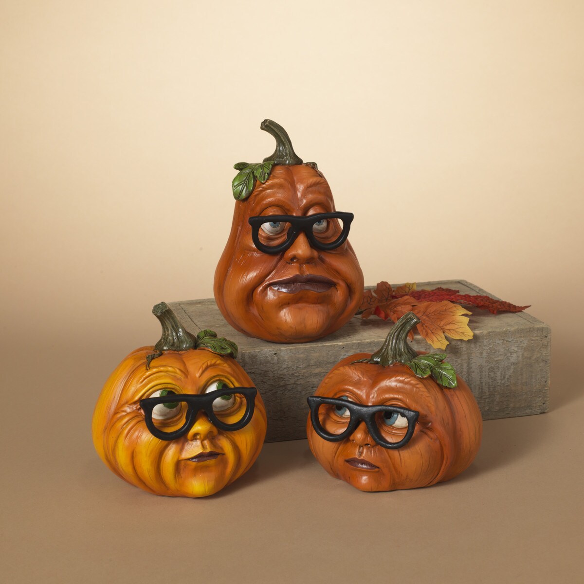 Pre-Order Gerson 5.3"H Resin Pumpkin Heads with Glasses Set 2603630