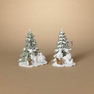 Gerson 7.7" Winter Holidays Lying Deer with Forest Critters & Christmas Tree Set 2692460