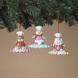 Pre-Order Gerson 4" Pastel Christmas Baker Chef Gingerbread SNowman Ornament Set 2731170