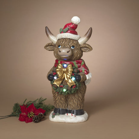 Pre-Order Gerson Large 26.7" Lighted Magnesium Holiday Highland Cow w/ Timer 2794850