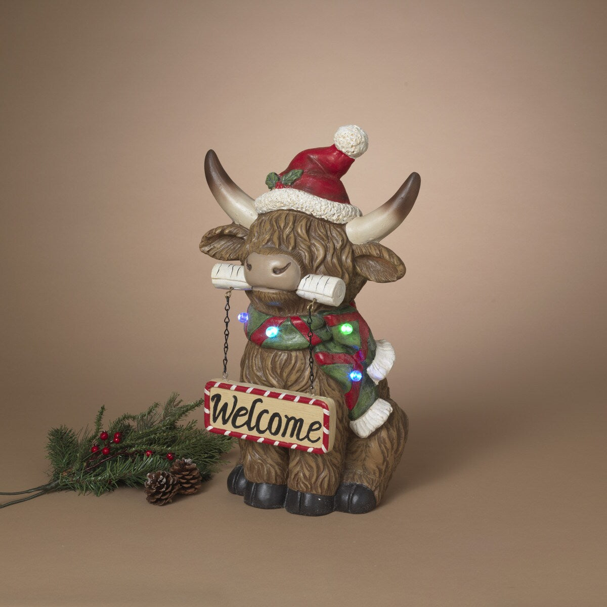 Pre-Order 13.3"H Lighted Magnesium Holiday Highland Cow w/ Timer 2794860