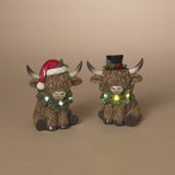 Pre-Order 5.5" Lighted Resin Christmas Highland Cows Set w/wreaths  2795010