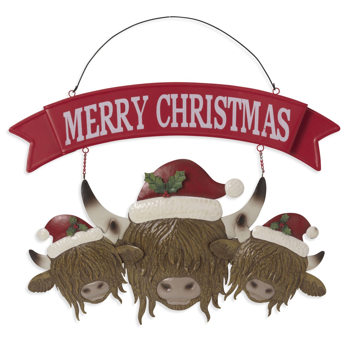 Pre-Order 20.4"L Metal Holiday Hanging Highland Cows Wall Sign 2795340