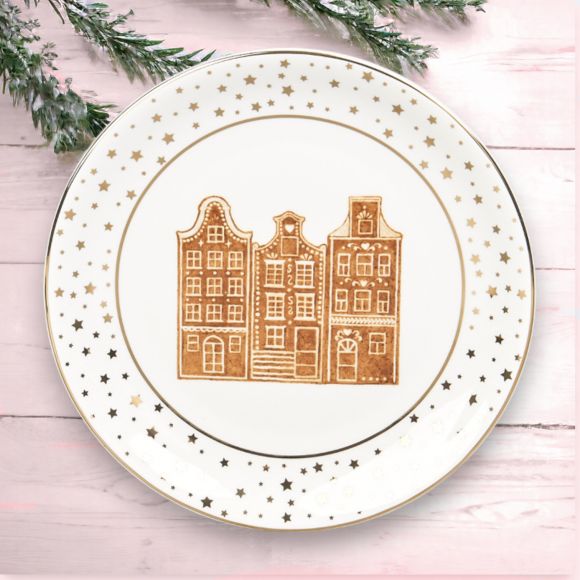 December Diamonds 8in Gingerbread Houses Dessert Plate 29-29942