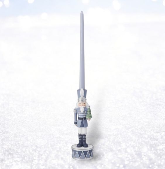 PRE-ORDER December Diamonds 10in Blue Drum Nutcracker Candle Stick -Blue Nutcracker Suite 29-30242