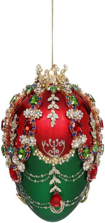 Faberge Jewel Egg Ornament, Green Red