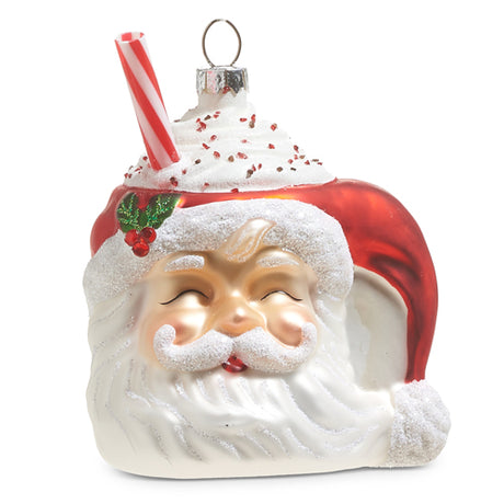 Raz 4" Santa Mug with Whipped Cream Glass Christmas Ornament