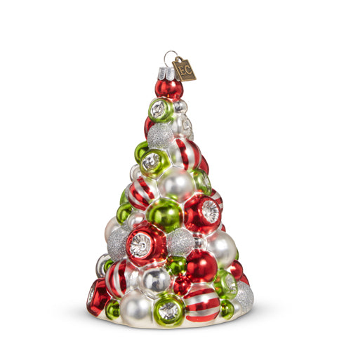 Raz Eric Cortina 5.5" Red, Green, and White Reflector Tree Glass Christmas Ornament