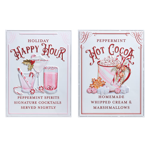 Raz 18" Holiday Refreshments Christmas Cocktails or Hot Cocoa Metal Embossed Sign