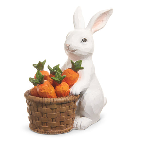 RAZ Imports 7.5" White Bunny with Basket of Carrots