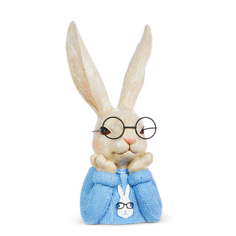 RAZ Imports 10.25" Stanley Bunny in Blue Vest and Glasses Shelf Decor