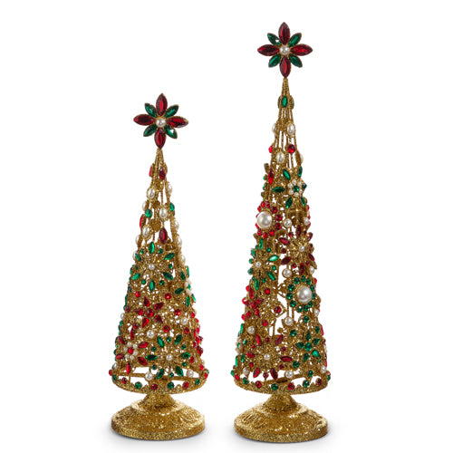 Raz 19" Pearl and Jeweled Trees with Gold Glitter