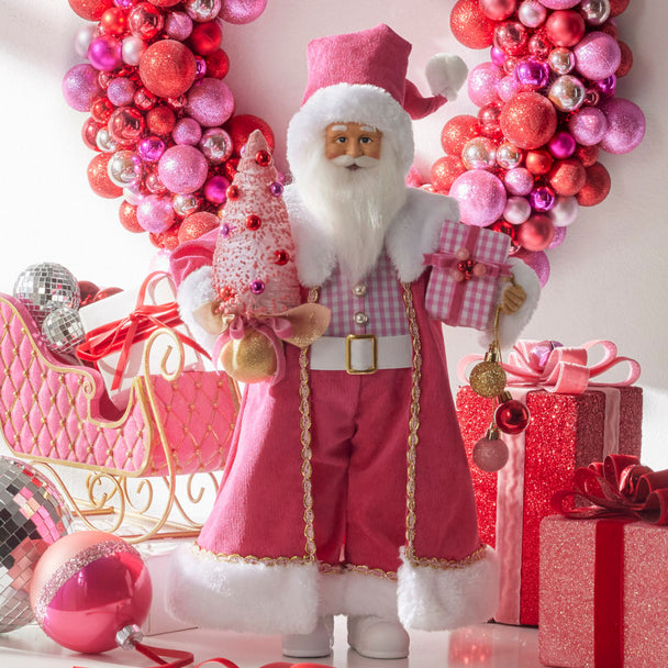 Raz 18" Bubble Gum Diva Pink Santa Christmas Figure