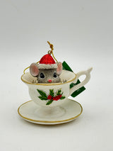 Nostalgic Mouse With Teacup Christmas Holiday Ornaments