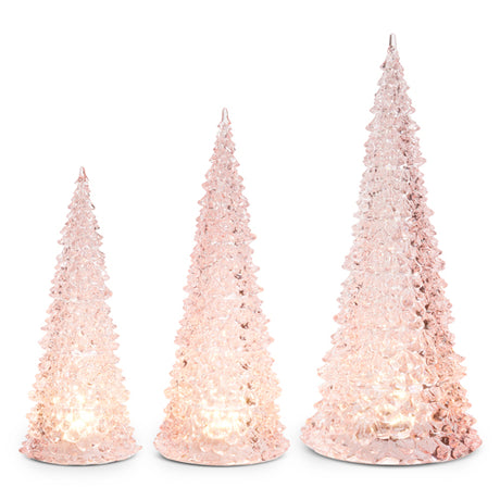 Raz 15.5" Set of 3 Lighted Pink Christmas Trees