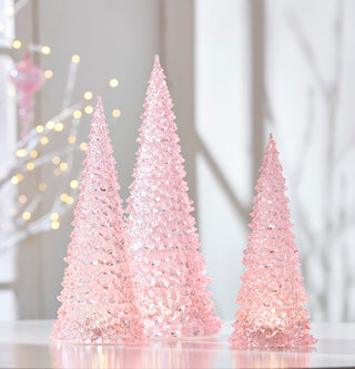 Raz 15.5" Set of 3 Lighted Pink Christmas Trees 4416231-R39