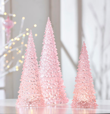 Raz 15.5" Set of 3 Lighted Pink Christmas Trees