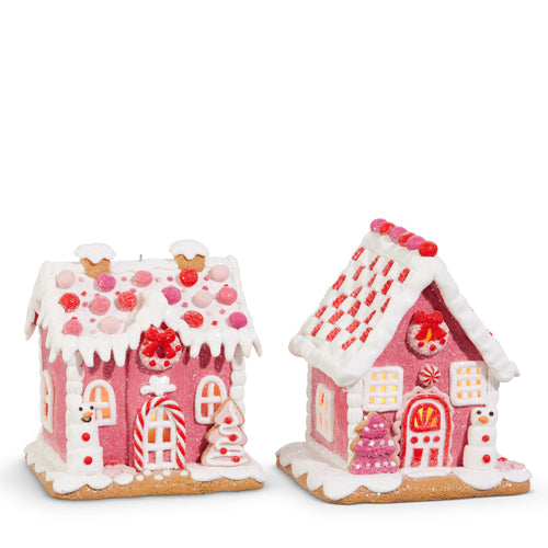 Raz 5.5" Lighted Pink Candy Gingerbread House Christmas Ornament