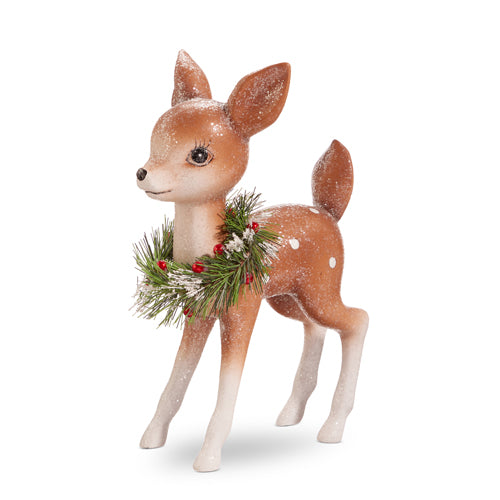 Raz Retro Deer with Wreath Vintage Christmas Figure Set of 2