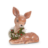 Raz Retro Deer with Wreath Vintage Christmas Figure Set of 2