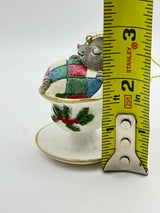 Nostalgic Mouse With Teacup Christmas Holiday Ornaments